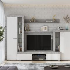 Гостиная МГС 5 (Цемент светлый/Белый) в Нижнекамске - nizhnekamsk.mebel24.online | фото