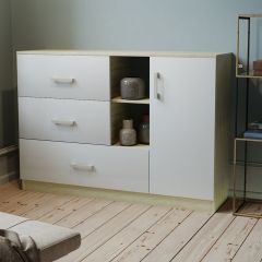 Комод К-3.1 (Дуб сонома/Белый жемчуг) в Нижнекамске - nizhnekamsk.mebel24.online | фото 2