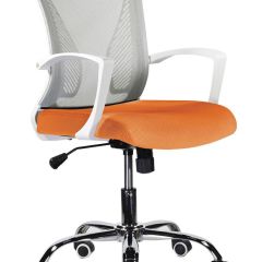 Кресло BRABIX "Wings MG-306", пластик белый, хром, сетка, серое/оранжевое, 532011 в Нижнекамске - nizhnekamsk.mebel24.online | фото