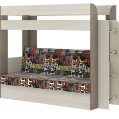 Кровать 2-х ярусная с диваном Карамель 75 (Музыка) Ясень шимо светлый/темный в Нижнекамске - nizhnekamsk.mebel24.online | фото