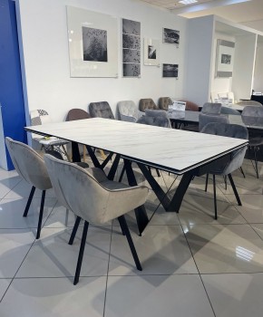 Стол RIETI 200 KL-99 Белый мрамор матовый, итальянская керамика / черный каркас, ®DISAUR в Нижнекамске - nizhnekamsk.mebel24.online | фото 3